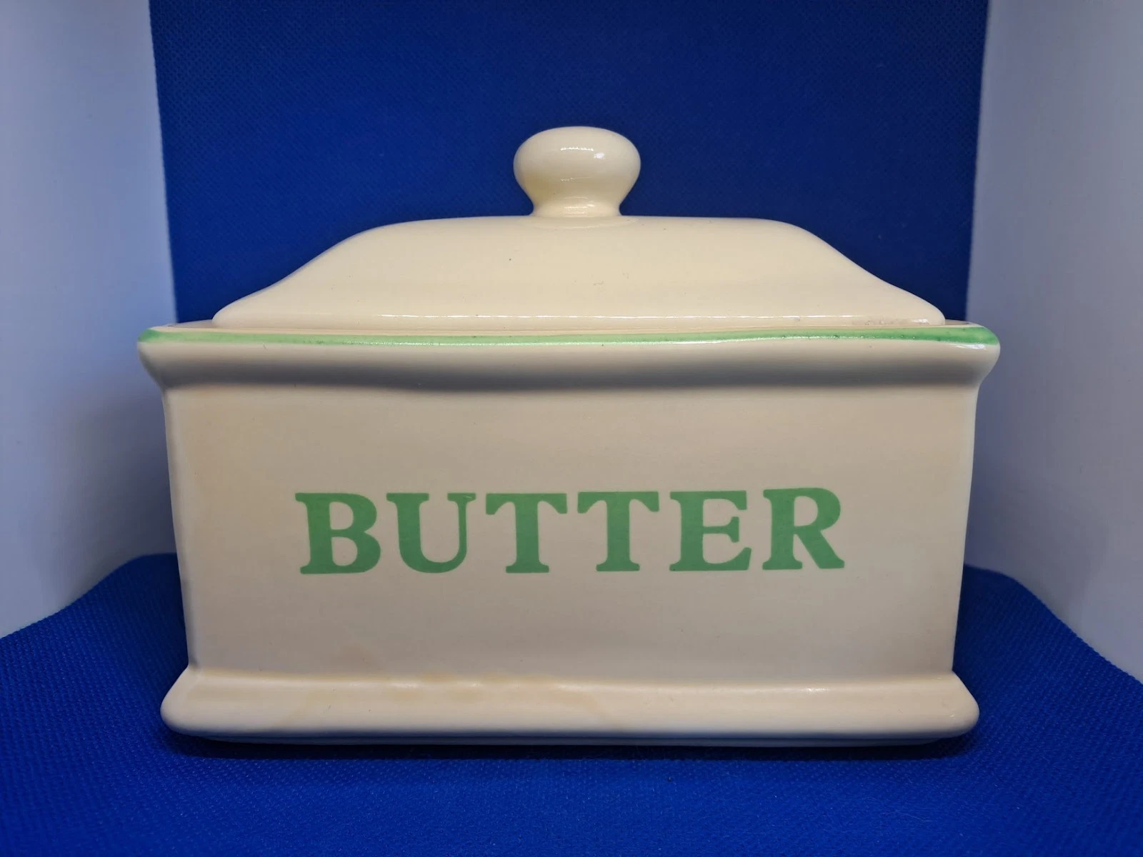 Premier Housewares Butter Dish 1999 Cream and Green Collection Vintage