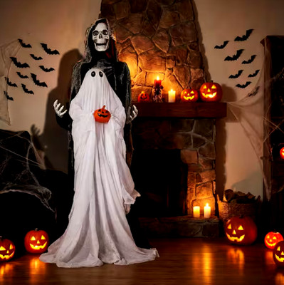 6 ft Voice Activated Grim Reaper Animatronic Floating Ghost Halloween DECOR!!!