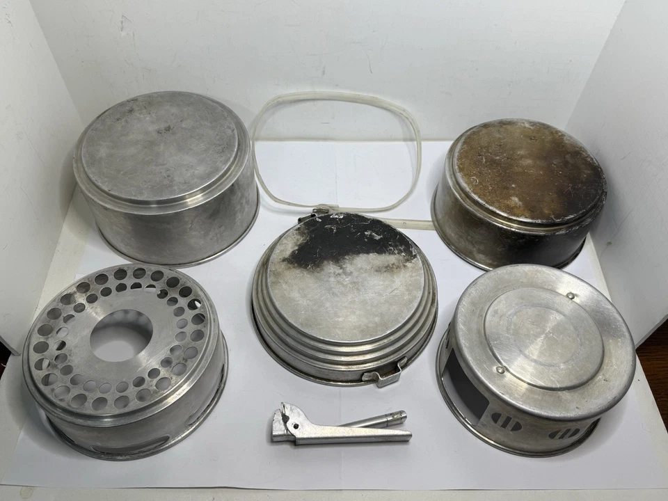 Juego de cocina vintage Sigg Tourist de 4 piezas de aluminio para campamento de anidación + 2 parabrisas Foto 2 de 4