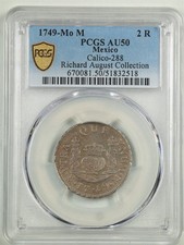 Mexico 1749 Mo-M 2R Ferndinand VI Two Reales AU50 PCGS 51832518 KM#86.1 Cal-288
