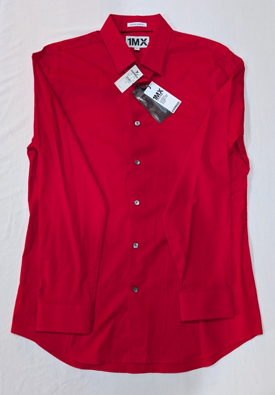 Express 1MX Slim Fit Men’s Red Button-Up Shirt – Size Large – NWT – Free Shiping