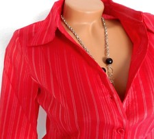 Damenbluse  Rot  34 36 Langarm Abend Business Bluse schimmernde Nadelstreifen 