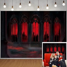Halloween Gothic Castle Backdrop Red Medieval Hall Photography 7x5FT,