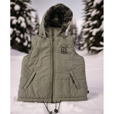 Tribal Culture Boys SZ 5 Puffer Vest Camo Lined Hooded Zip Front Drawstring Tan