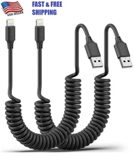 Coiled iPhone Charging Cable  Apple Carplay & MFi Certified Short USB 2-Pack