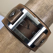GUESS Men G66550G Dress Brown Leather Band Cuff Quartz Analog 33mm Watch 7 1/2"
