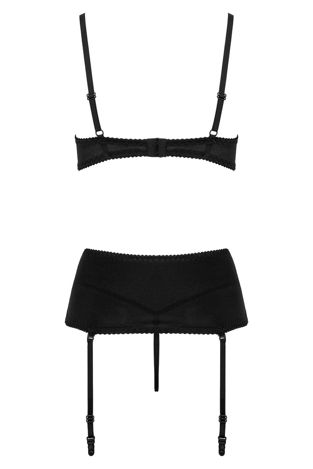 Dessous-Set Mistra schwarz Ouvert BH Strumpfgürtel String Strapse S M L XL XXL - Bild 4 von 4