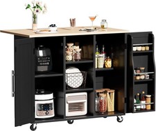 42 in Rolling Kitchen Island Cart Drop Leaf Open Shelves Mobile Storage Cabinet