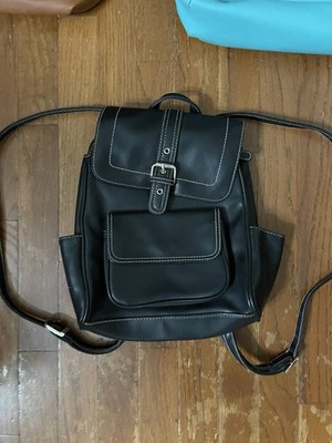 Black Women s Medium Backpack Purse Buckle & Zip Closure Pockets Silver HW