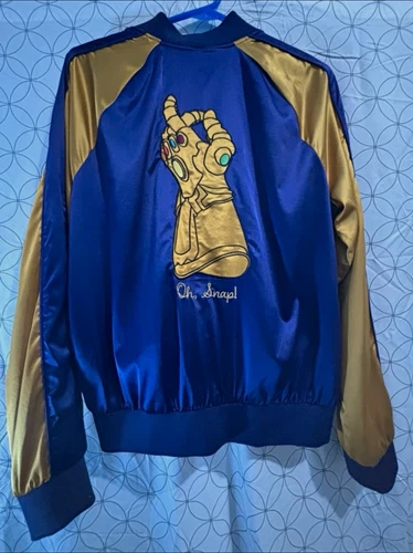 Marvel Thanos Her Universe Bomber Jacket Purple/Gold Satin Full Zip L - product listing photo