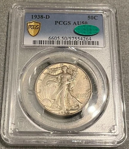 1938 D Walking Liberty Half Dollar  PCGS/CAC AU 50   Choice Original Better Date
