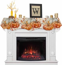 Thanksgiving Mantle Scarf for Fireplace 70 x17 Inch Pumpkins Fall Plant Leave...