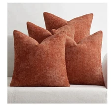 MIULEE Pack of 4 Chenille Couch Throw Pillow Covers, 18x18 Inch, Burnt Orange