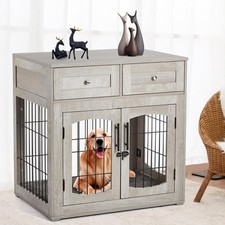 Dog Crate Furniture with Cushion, Wooden 2 Drawers 3 Doors End Table for Indoor