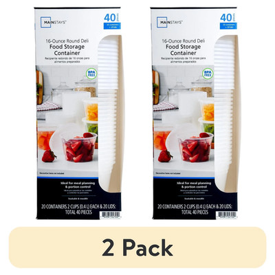 (2 pack) Mainstays 40 Piece 16oz Plastic Deli Container, Ideal Use for Meal Prep