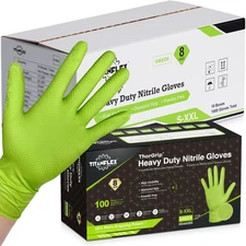 Heavy Duty Green Industrial Nitrile Gloves, 8-mil, Medium, Case of 1000, Late...