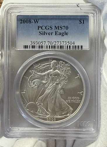 2008-W BURNISHED AMERICAN SILVER EAGLE PCGS SP70 BLUE LABEL