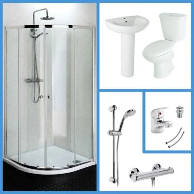 Quadrant Shower Enclosure WC & Basin Bathroom Suite Set with Tap & Shower