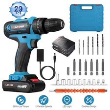 Electric Power Drill Driver Bits Set 3/8  Keyless Chuck with Battery and Charger