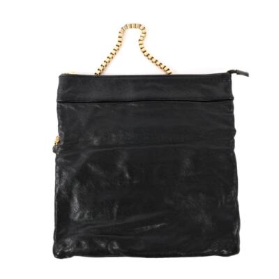 BCBG Max Azriaのゴールドメタリック仕上げのレディースクラッチバッグ BCBG MAX AZRIA Shoulder Bag Handbag Purse Black Leather Gold Chain