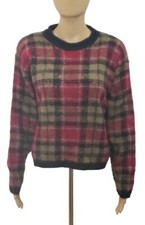 Mohair Blend Sweater By Paul Harris Design PHD Womens Medium Black Tan Plaid VTG
