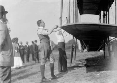 Claude Grahame-White - Fixing Wing of His Forman Plane, 1910. Ear- Old Photo