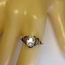 Vintage Sterling Silver 1ct Oval CZ Heart Solitaire Ring Size 6.5