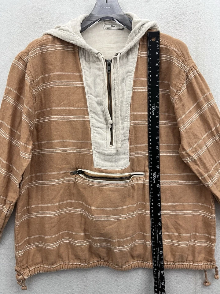 Obey Women’s 1/4 Zip Hoodie Orange Striped Size Large - Image 2 of 4