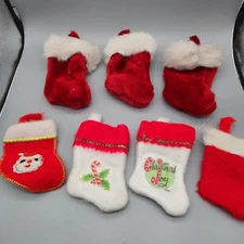 Lot of 7 Mini 4-5” Various Fabrics Christmas Stockings Vintage 