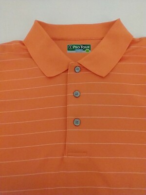 Pro Tour Cool Play Men's Size 2XL Short Sleeve Golf Polo Shirt Orange Striped
