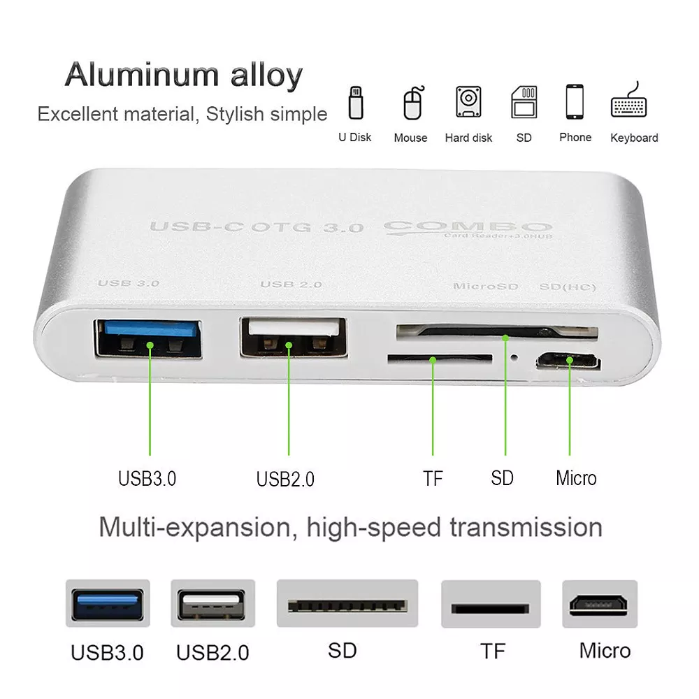  3 Port USB C Hub,SD Memory Card Reader All in One Splitter TF  SD Card Reader Plug and Play Easy Access USB Splitter High Speed  Transmission(White) : Electronics