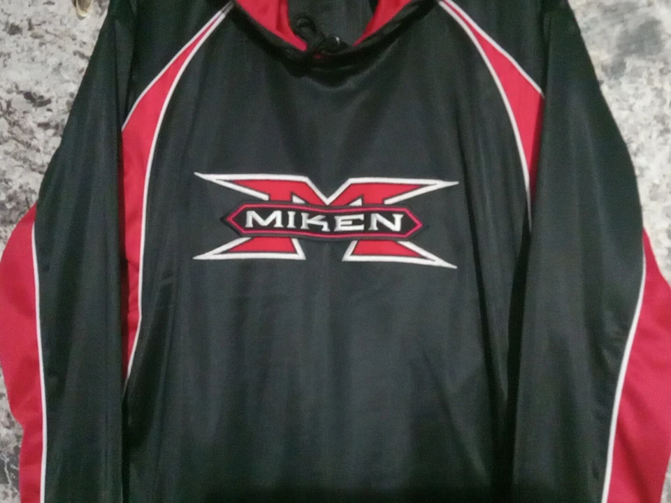 Sudadera/sudadera con capucha negra y roja vintage Miken para hombre talla S, softbol béisbol Foto 4 de 4