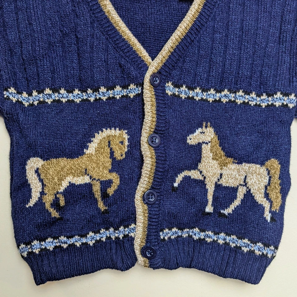 Cárdigan Suéter Tejido Vintage Años 90 TKS Basics Caballo 🐎 Niño Pequeño Talla 4T Foto 2 de 4