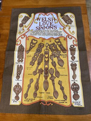 Clive Mayor Welsh Love Spoons Linen Tea Towel