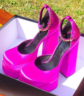 Original Versace Medusa Aevitas Plateau Schuhe Gr. 39 Samt Pink Neu Ungetragen