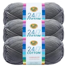 (3 Pack) Lion Brand Yarn 761-149B 24/7 Cotton® Yarn, Silver