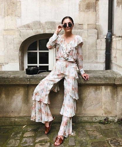 FRILLS FLORAL PANT TROUSERS 