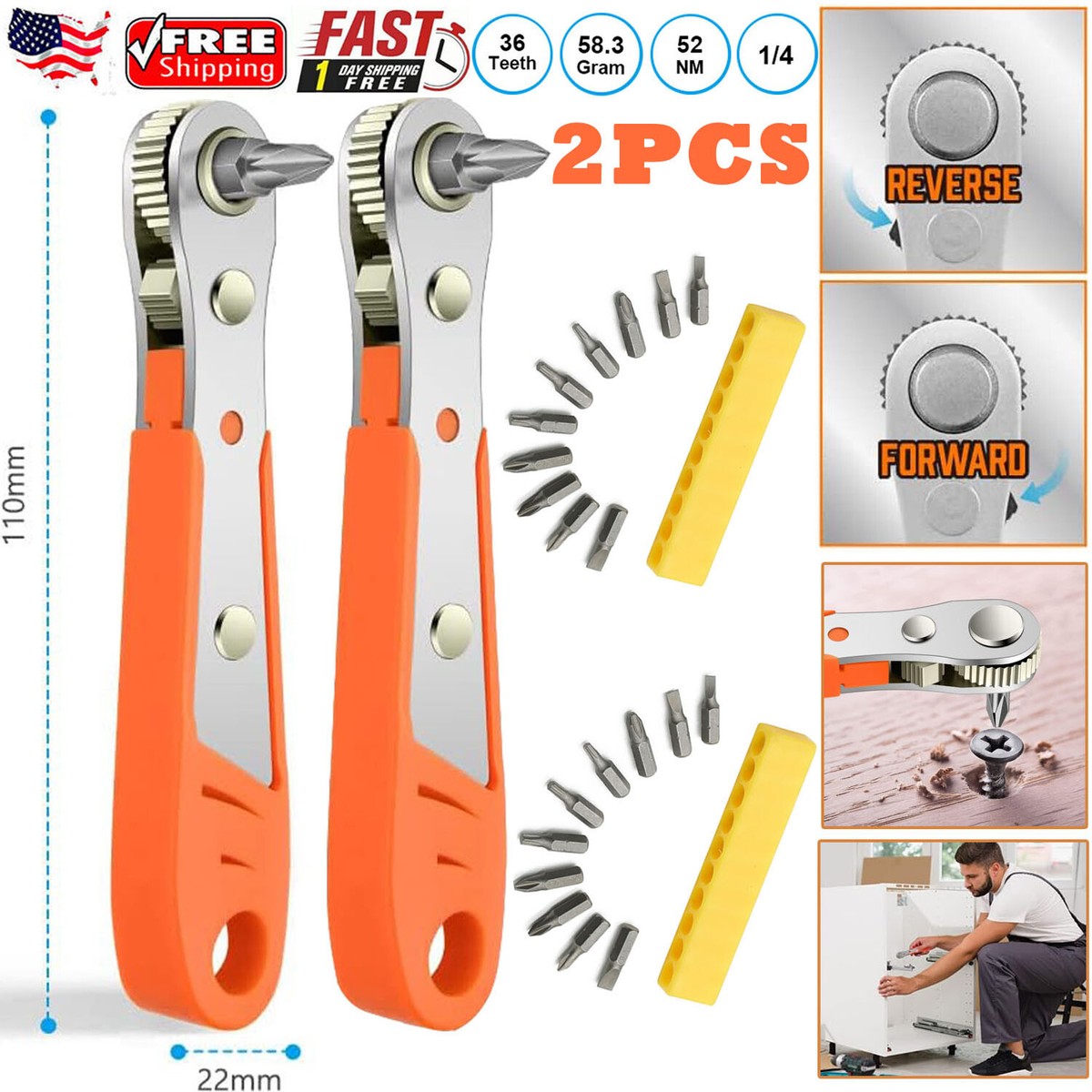 2-Pack 1/4 Inch Magnetic Bit Driver Handle - 6.35mm Hex Screwdriver Holder With Non-Slip Grip