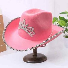 Pink Cowgirl Hat With Silver Crown Embroidery Silver Sparkle- Cowboy Hat