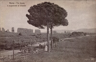 Vintage Postcards Rome Italy aqueducts of claudio - via appia horse buggies BW