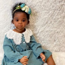 30" Black Skin Toddler Girl Painted Reborn Baby Doll Rooted Hair Cloth Body Gift