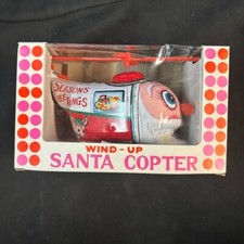 YULETIDE WIND-UP SANTA COPTER - Vintage Tin Toy - ORIGINAL BOX
