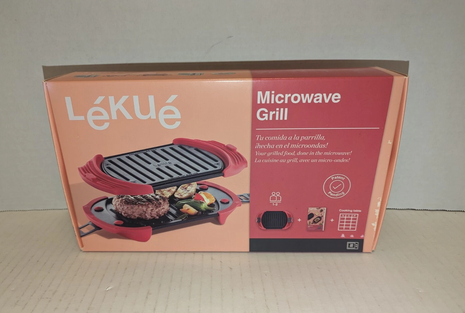 Lékué Microwave Grill, Sandwich Maker, Panini Press, 10 In x 5.7 In Red