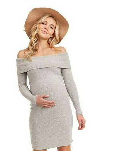 Shoulder Sweater Knit Maternity Dress 