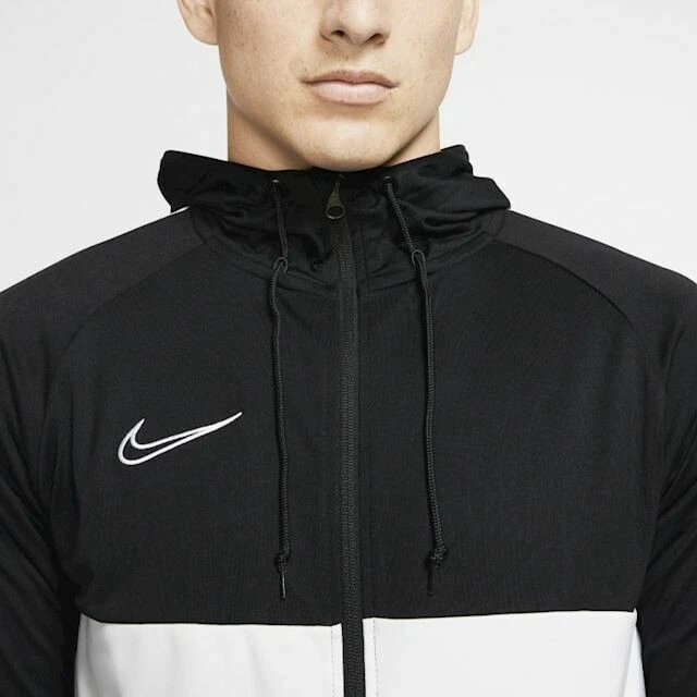 Nike Academy Football Zip Hoodie Black White Sz M New AT5652 010