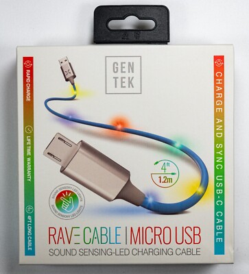 Gentek Micro USB Fast Charger C Cable For Samsung Android, LED Charging Cord 4ft