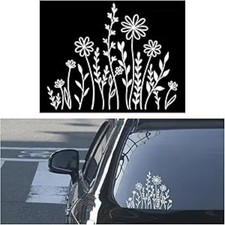 Wildflowers Boho Car Decal Sticker, Waterproof Vinyl Flower Decor Color: White