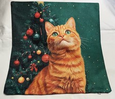 Kitty Cat Santa Christmas Double Sided Holiday Throw Pillow Cover Home Decor