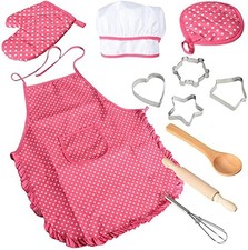 Acekid Chef Set for Kids,11pcs Kitchen Costume Role Play Kits Girls Apron w...