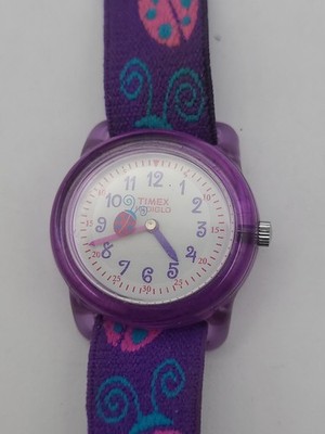 Timex Kids Time Teachers Indiglo Quartz Analog Purple Ladybug Strap Working